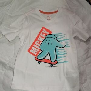 Nwot Disney White Tee with Teal Mickey Glove Skate Graphic